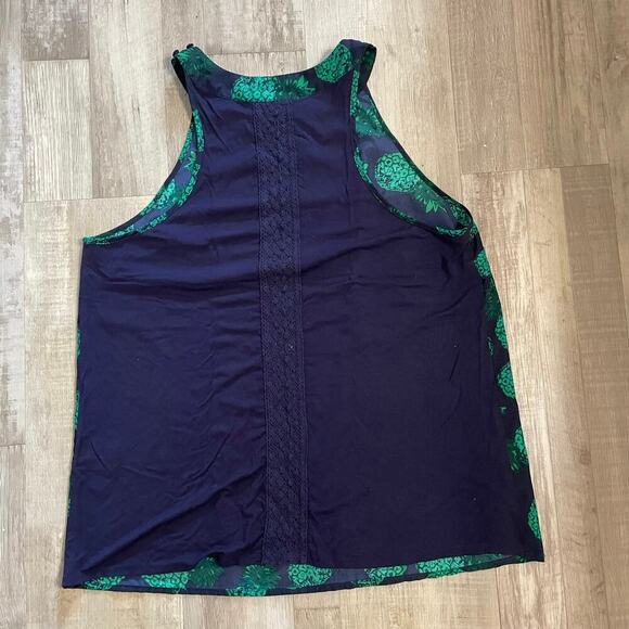 Market & Spruce Blouse  Keyhole Sleeveless Pineapple Tank Top Blue Green Sz Lg - Picture 10 of 14